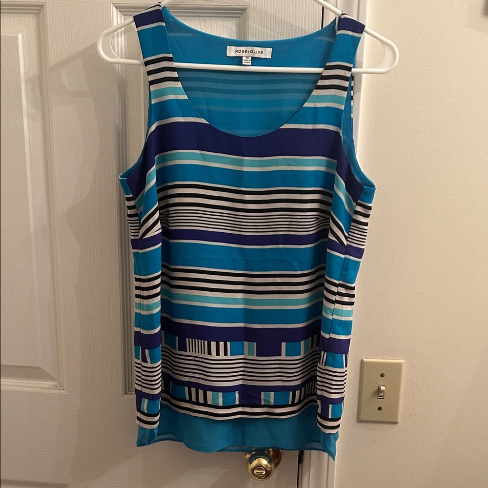 Eddie Bauer Blue and Black Striped Tank Top